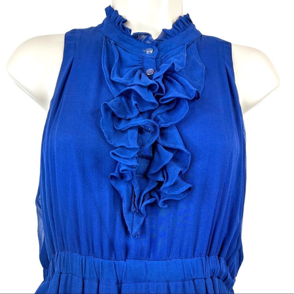 100% Silk Cocktail Dress Tiered Ruffles in Navy Blue Women's Size Small - Picture 5 of 10